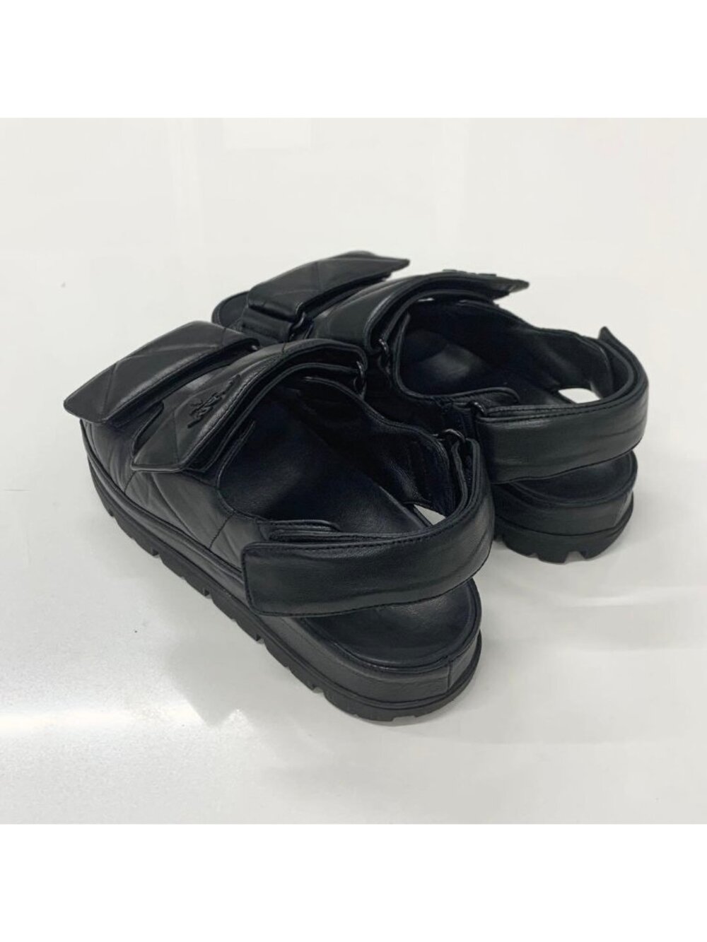 Prada Logo Padded Nappa Leather Velcro Sandals Black - Picture 4 of 10
